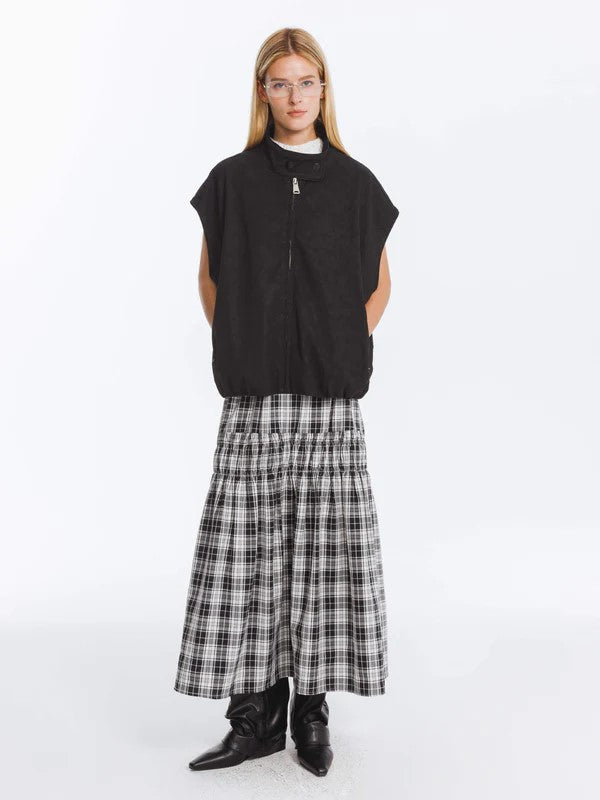 Elastic Draw String High Waist Checked Skirt in Black Nola Boutique Designer Womenswear