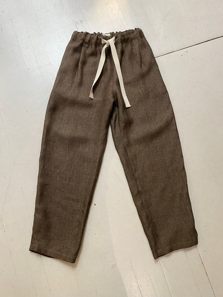 Tariff Pants in Brown Herringbone Linen