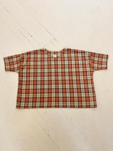 Bradley Top in Orange, Brown and Ecru Check OOAK