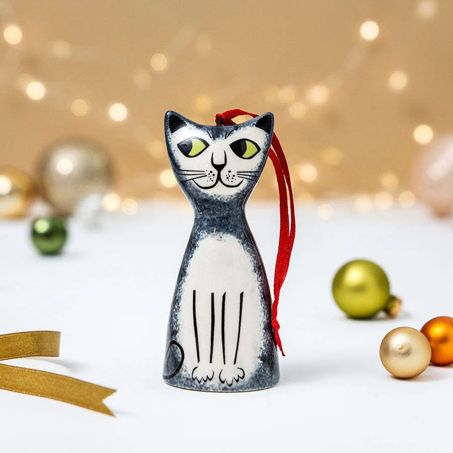 Grey Tabby Cat Hanging Christmas Decoration