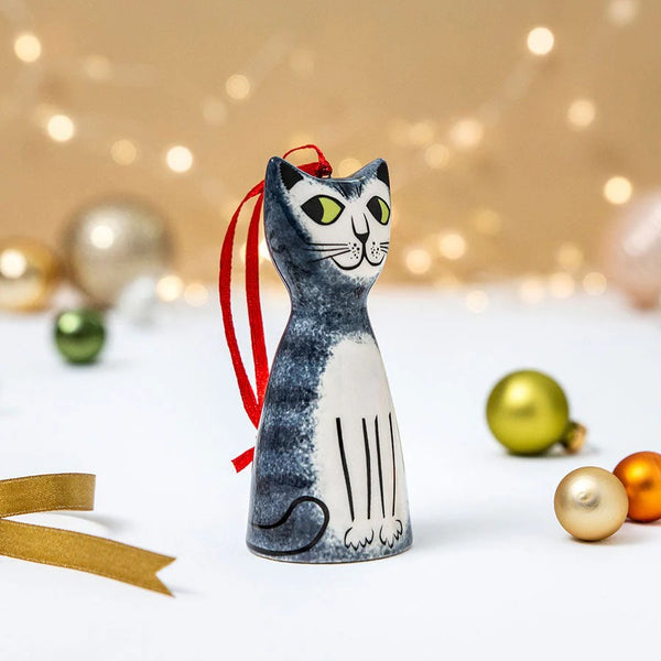 Grey Tabby Cat Hanging Christmas Decoration