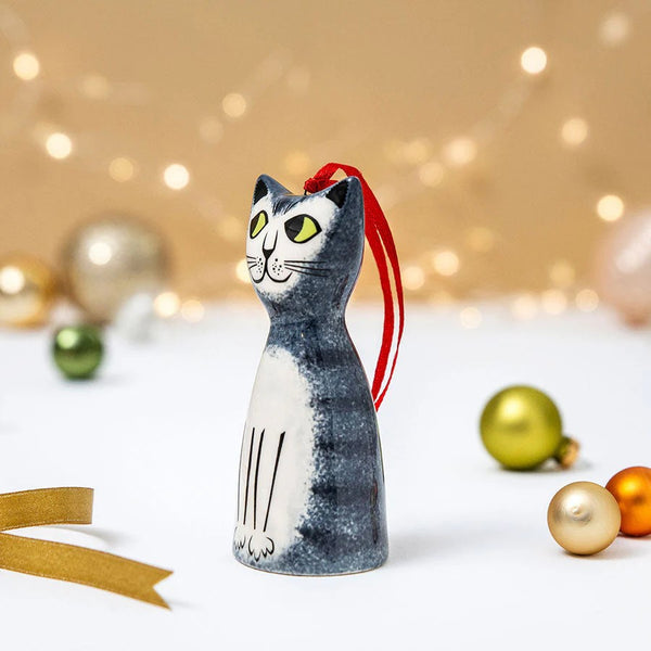 Grey Tabby Cat Hanging Christmas Decoration