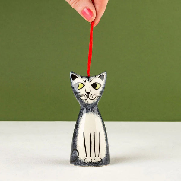 Grey Tabby Cat Hanging Christmas Decoration