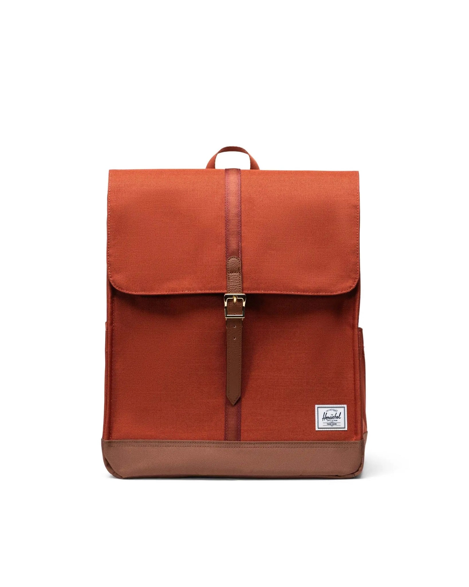 City Backpack in Arabian Spice Crosshatch and Saddle Brown