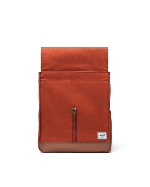 City Backpack in Arabian Spice Crosshatch and Saddle Brown