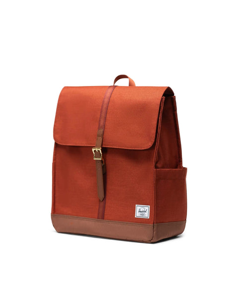 City Backpack in Arabian Spice Crosshatch and Saddle Brown