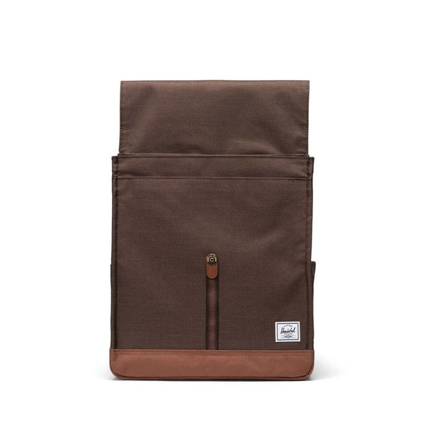 City Backpack in Chocolate Brown Crosshatch and Saddle Brown