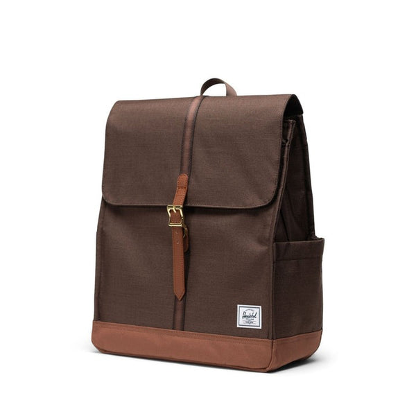 City Backpack in Chocolate Brown Crosshatch and Saddle Brown