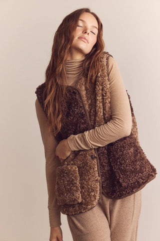 Colour Block Wool Blend Shepherd Reversible Vest in Mocha and Brown