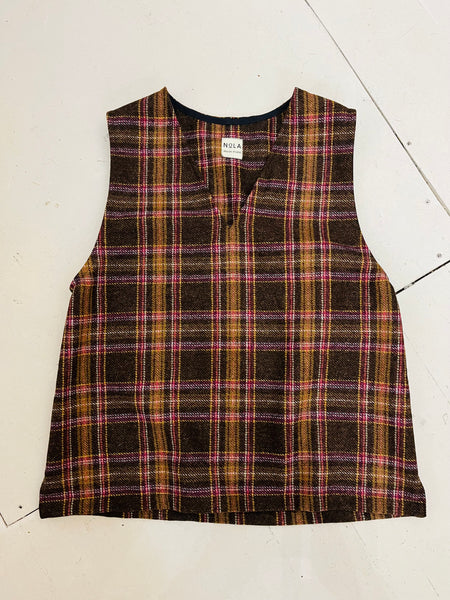 Foundry Vest in Brown Check Wool