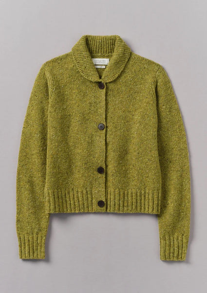 Donegal Wool Round Collar Cardigan in Lime