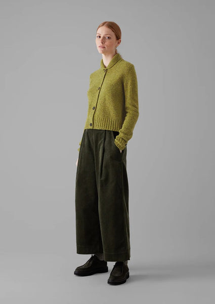 Donegal Wool Round Collar Cardigan in Lime