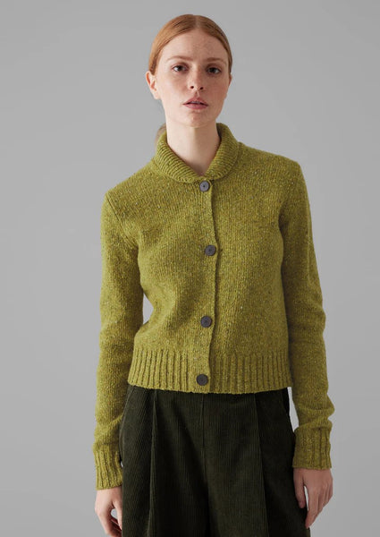 Donegal Wool Round Collar Cardigan in Lime