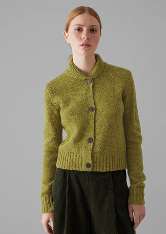 Donegal Wool Round Collar Cardigan in Lime