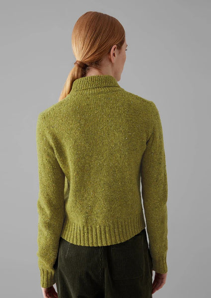 Donegal Wool Round Collar Cardigan in Lime