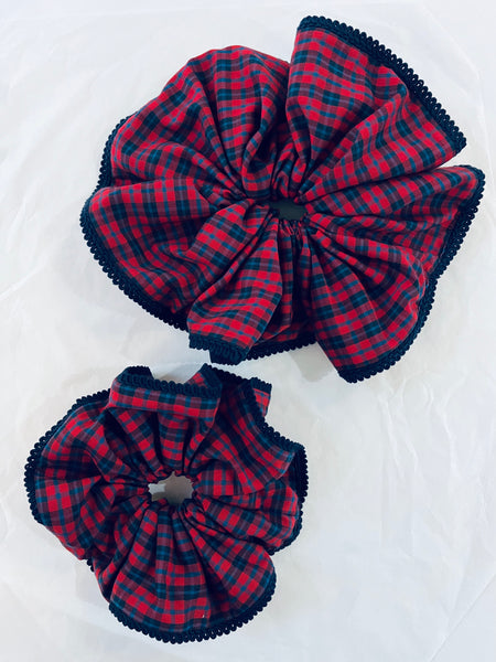 Large Red and Blue Check Scrunchie