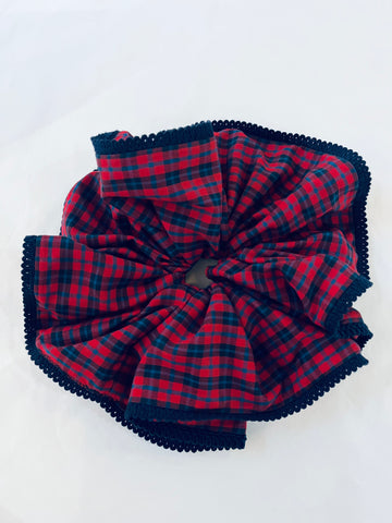 Large Red and Blue Check Scrunchie