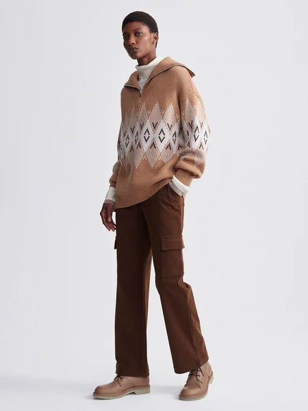 Heidi Jacquard Half-Zip Sweater in Camel, Whitecap and Grey