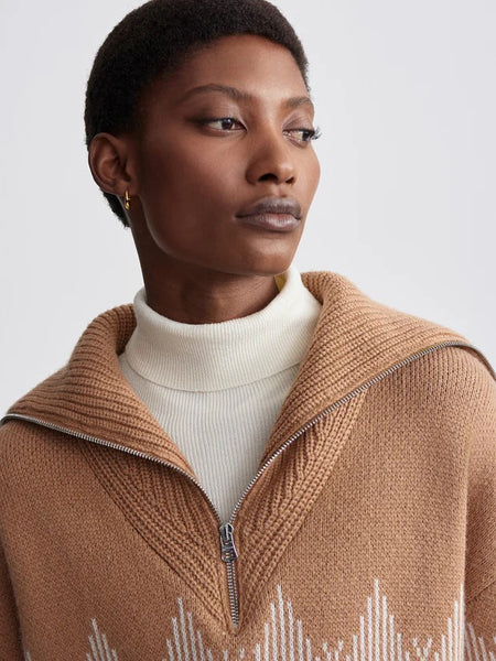 Heidi Jacquard Half-Zip Sweater in Camel, Whitecap and Grey