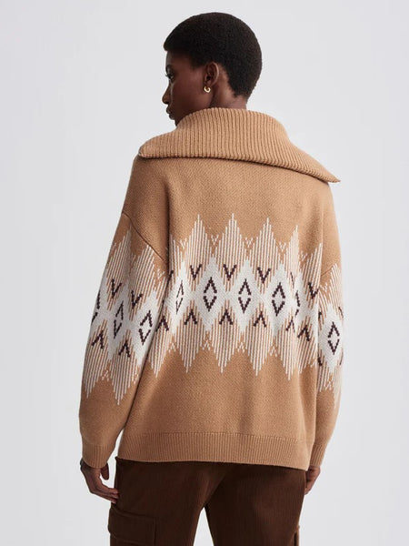 Heidi Jacquard Half-Zip Sweater in Camel, Whitecap and Grey