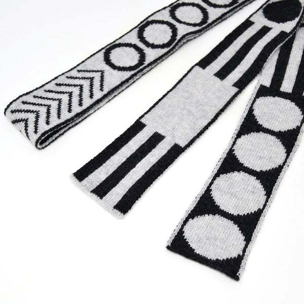 Mixed Shapes Lambswool Skinny Scarf in Charcoal and Grey