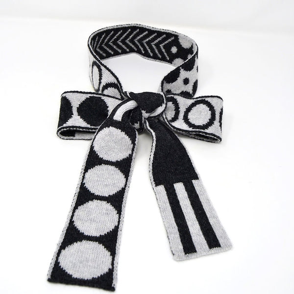 Mixed Shapes Lambswool Skinny Scarf in Charcoal and Grey
