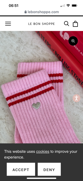 Embroidered Boyfriend Socks - Amour Pink with Heart