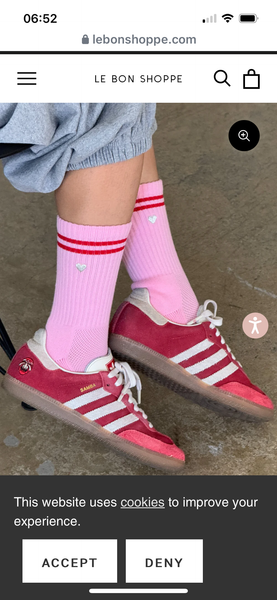 Embroidered Boyfriend Socks - Amour Pink with Heart