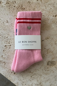 Embroidered Boyfriend Socks - Amour Pink with Heart