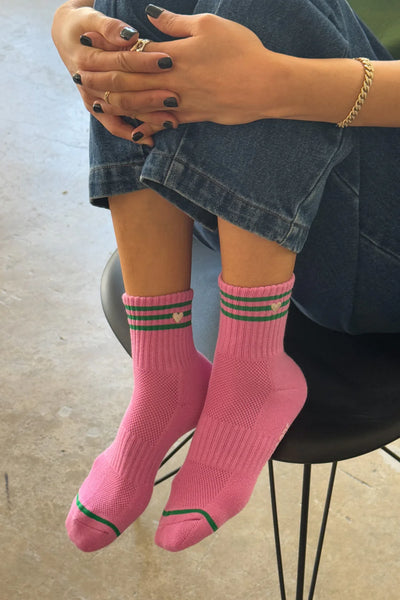 Embroidered Girlfriend Socks - Rose Pink with Heart