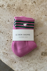 Embroidered Girlfriend Socks - Rose Pink with Heart