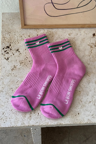 Embroidered Girlfriend Socks - Rose Pink with Heart