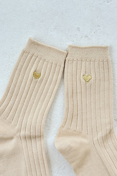 Her Socks in Porcelain + Gold Heart