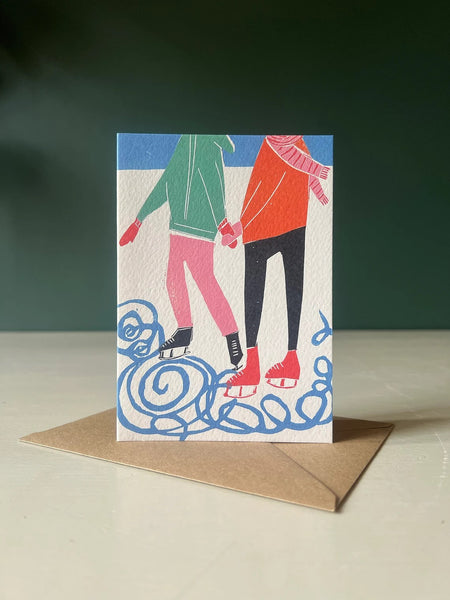 Ice Skaters Christmas Holiday Greetings Card