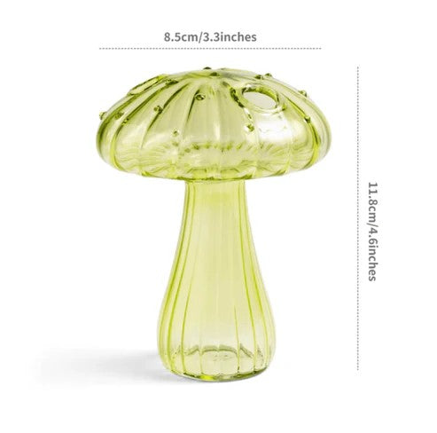 Mini Glass Mushroom Bud Vase in Green