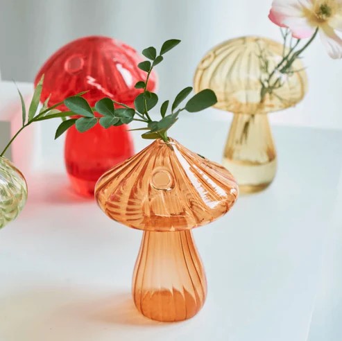 Mini Glass Mushroom Bud Vase in Red