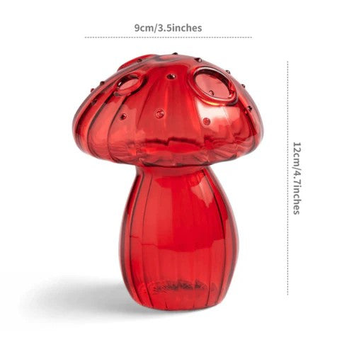 Mini Glass Mushroom Bud Vase in Red