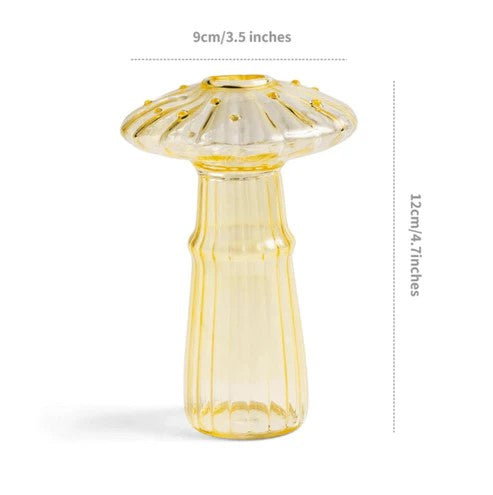 Mini Glass Mushroom Bud Vase in Yellow