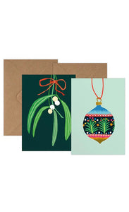 Mistletoe and Bauble Christmas Mini Greetings Card Pack