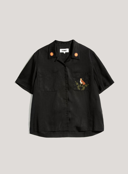 Vegas Embroidered Short Sleeved Shirt in Black